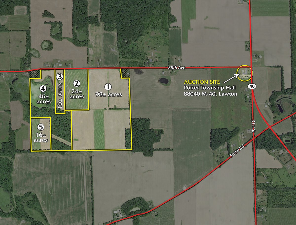 Tract map - LAND AUCTION - 194+/- ACRES OFFERED IN 5 TRACTS IN VAN BUREN COUNTY, MICHIGAN